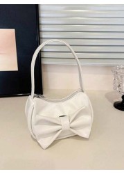 1pc Handbag Pu Zipper Opening And Closing New Style Small Elegant And Sweet Handbag Shoulder Bag Korean Style Small Bag Textured Bow Shoulder Bag Comfortable Shoulder Strap Suitable For Daily Outings