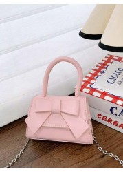 1pc Pu Magnet Closure Mini Fashion Cartoon Cute Sweet Bow Handbag Niche Design For Going Out To Play Change Lipstick Bag Korean Highly Attractive Chain Shoulder Messenger Bag Suitable For Going Out Sc