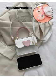 1 Pc Mini Girls Heart Shaped Color Block PU Fashion Shoulder Handbag Crossbody Bag Suitable For Daily Use