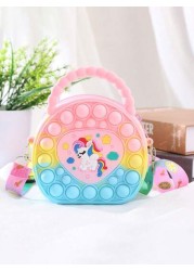 Heart Shaped Handbag Silicone Crossbody Bag Unicorn Wallet Stress Relief Waterproof Durable Storage Pouch Glossy Chain Link Stylish Eye Catching Crossbody Bag Suitable For All Daily Use