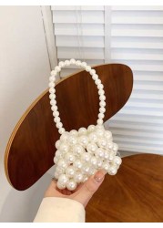 1pc Girls Solid Color Cute Handmade Pearl Beaded Open Mouth Handbag Suitable For Holiday Decoration