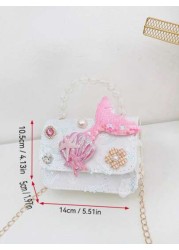 1pc Handbag Lace Flower Beaded Bag PU Sequin Mini Bag Girls Shoulder Bag Cute Fish Decor Pouch Accessory Snap Closure Coin Purse Suitable For Kids Travel Shopping Fashion Outfit Coin Purse Storage
