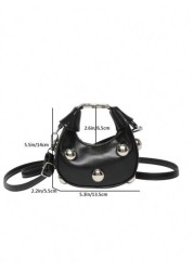 1pc High End Niche Bags Fashionable Shoulder Messenger Bags Mini Handbags Textured Rivet Messenger Bags Personalized Handbags Pu Material Smooth Zipper Fashionable Adjustable Shoulder Straps High End