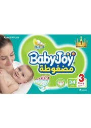 Baby Joy Compressed Diapers Medium Size 3 6-12kg Value Pack 34 Diapers