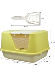 Fully enclosed cat litter box with Transparent door, Litter scoop, and Sand drop pedal, Spacious &amp; Splash-proof design cat toilet for indoor cats, Odor-resistant 65 cm (Yellow)