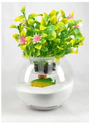 Glass Aquarium Bowl 4.5-Inch with Integrated Decorative Plant Holder with Lid (Medium)