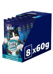 Purina Felix Party Mix Seafood Mix Dry Cat Treats, 60g Pack of 8