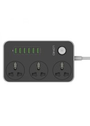 LDNIO SC3604 Socket extension, 6USB Ports 3.4A power, 3 Socket adaptors, 2 meters long cable, safety socket