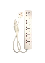 Sirocco 4-Way Power Extension Socket With USB Port White 2m
