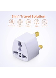 Universal Power Plug for UAE/KSA/UK/HK, 3 Pin Travel Adapter, Power Converter Socket for US/AU/JP/CN - (Pack of 1)