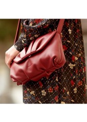 LACAMBRA PLI Bag Premium Genuine Leather Medium Handbag for Women Fashion Pleated Ladies Designer Luxurious Purses Crossbody Shoulder Bag with Adjustable Strap