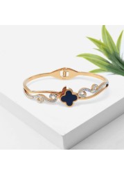 JANNAH Women&#39;s Fashion Bracelet | JANNAH Women&#39;s Fashion Bracelet | Four-Leaf Clover Wrist Band Hinge with Cubic Zirconia Inlaid Bangles for Women