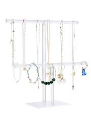 Jewelry Stand Necklace Holder Acrylic Jewelry Display Holder Necklace and Bracelet Hanging Organizer Clear 2Tier Tower Stand for Bangles Necklaces Bracelets Rings Earrings and Watch
