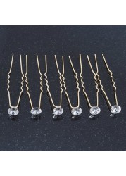 Bridal Wedding Prom Party Set Of 6 Gold Plated Crystal Bead Hair Pins