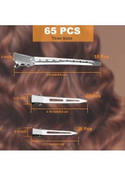 65Pcs Duck Billed Hair Clips for Styling Sectioning Metal Silver Alligator Clips for Women 3 Sizes for Roller Pin Curl Loc Clips for Retwist Salon Barber Bows DIY