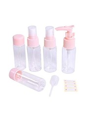 Generic 7Pcs/Set Travel Kit Empty Lotion Cosmetic Makeup Case Container Spray Bottle Pot Portable Refillable Bottle(Pink) Pink/Clear 25g