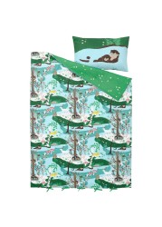 Duvet Cover And Pillowcase Blue Green/Forest Pattern 150X200/50X80cm
