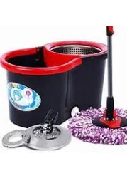 EasyWring RinseClean Microfiber Spin Mop & Bucket Floor Cleaning System, 360° Spin Mop with Bucket & Dual Mop Heads,Black/Red