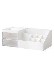ICCGBHGO Cosmetic Organizer Makeup Skincare Small Vanity Desk Accessories Dresser Countertop Beauty Organizer Holder Storage Case Display Box with Drawer for Bathroom Office Supplies White