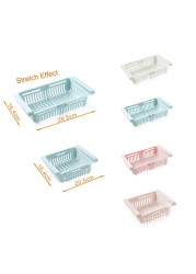 Generic-Kitchen PP Storage Box Food Fruit Container Organizer Rack Pull-out Drawer Stretch Refrigerator Storage Basket Beige