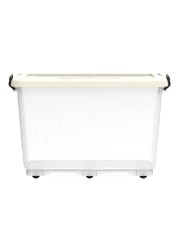 Cosmoplast Plastic Storage Box With Wheels And Lockable Lid White And Clear 82L