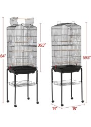 Egardenkart® Open Play Top Bird cage with Rolling Stand for Cockatiel Sun Conure Parakeet (Black)