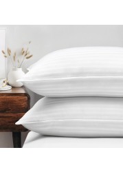 Comfy Set of 2 Hotel Quality Stripe Pillow - White