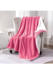 Fabienne Soft Sheep Reversible Sherpa Blanket King Size for Bed Throw Sofa Travel Flannel Blanket Pink 220x240cm