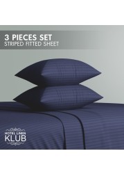 Klub Linen 3PC Striped Fitted Sheet Set, Ultra Soft Microfiber Bedding Set - 1 Fitted Sheet Queen (150x200cm) with Deep Pocket and 2 Pillowcases (50 x 75 cm), Navy