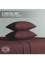 Klub Linen 3PC Striped Fitted Sheet Set, Ultra Soft Microfiber Bedding Set - 1 Fitted Sheet Single (90x190cm) with Deep Pocket and 2 Pillowcases (50 x 75 cm), Chocolate