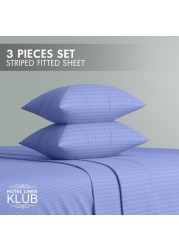 Klub Linen 3PC Striped Fitted Sheet Set, Ultra Soft Microfiber Bedding Set - 1 Fitted Sheet Single (90x190cm) with Deep Pocket and 2 Pillowcases (50 x 75 cm), lavender