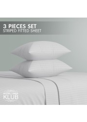 Klub Linen 3PC Striped Fitted Sheet Set, Ultra Soft Microfiber Bedding Set - 1 Fitted Sheet Single (90x190cm) with Deep Pocket and 2 Pillowcases (50 x 75 cm), White