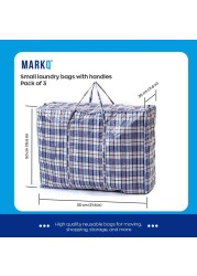 Laundry bags with Zip &amp; Handle, 3 Pack Heavy Duty Reusable Storage Bag for Clothes Moving House Grocery Shopping Bag (Small - 55 x 50 x 30 cm)