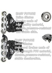 EASY FUTURE Inline Skates Adjustable Size Roller Skates with Flashing Wheels Children Skate Shoes Including Protective Gear Knee Elbow Wrist Black Large (39-42)