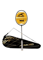 Hundred Viper 900 Carbon Fibre Strung Badminton Racket with Full Racket Cover BlackGrey for Intermediate Players 79 Grams Maximum String Tension 32lbs