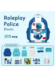 Little Story ROLE PLAY POLICE STATION WITH POLICE CAR AND BLOCK TOY SET SCHOOL BAG (219 Pcs) - Blue, 2-IN-1 Mode