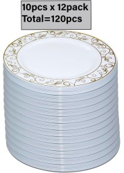 7.5&#39;&#39; White &amp; Gold Disposable Plastic Plates &ndash; 24g, Sturdy &amp; Elegant &ndash; Pack of 120 plates