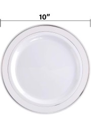 10&quot; Disposable Plastic Plates, White &amp; Gold Color, 46g Weight, Pack of 120 Plates