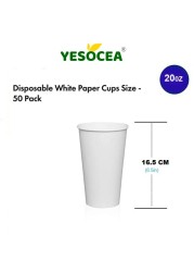 Yesocea 20 Oz. White Paper Cups Serve Your Drinks With Convenience And Style Disposable Hot Chocolate, Cocoa, Water, Coffee Cup [50 Cups]
