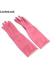 LocknLock Pink Rubber Gloves (M) 36cm - Non-Slip Grip, Comfortable Fit, Ideal for Household Cleaning