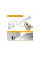 AL ARQAM Stainless Steel Protractor 180 Degrees Two Arm Ruler Adjustable Angle Protractor Woodworking Ruler Craftsman Angle Measure Tool