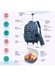 Eazy Kids - 18&quot; Set of 3 Trolley School Bag Lunch Bag &amp; Pencil Case Cacti - Blue