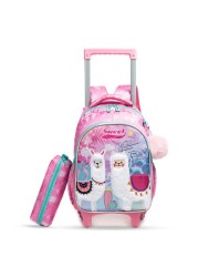 Eazy Kids 16&quot; Set of 3 Trolley School Bag with Lunch Bag and Pencil Case Lama - Pink