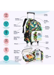 Eazy Kids - 16&quot; Set of 3 Trolley School Bag Lunch Bag &amp; Pencil Case New York Dinosaur - Green