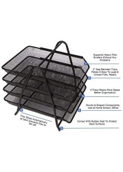 Generic Hi-Range A4 Metal Tray Office Desk Organiser Paper Office Mesh Document Basket File Paper Tray Letter Organiser Holder Desktop Accessories-4 Tires