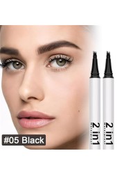 2PCS Waterproof 3D Eyebrow Pen, Dual-Ended Microblading Tattoo Pencil with 4 Fork Tip, Long-Lasting Eyebrow Tint for Natural-Looking Brows (2pcs-05 Black)