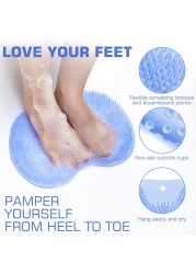 Pack of 2 Shower Foot Scrubber Mat Back Washer Back Exfoliating Bath Wash Pad Wall Mounted Slip Suction Cups Foot Scrubber for Use in Shower Cups Foot Cleaner for Men and Women&quot; Blue