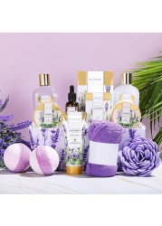 Spa Gift Basket Spa Luxetique Lavender Spa Kit for Women 12 Pcs Lavender Scented Spa Gift Set Home Spa Set with Essential Oil Bubble Bath Bath Salts Body Scrub Mothers Day Gifts for Mom