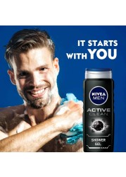 NIVEA MEN 3in1 Shower Gel Body Wash Active Clean Charcoal Woody Scent 500ml