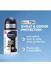 NIVEA MEN Black &amp; White Invisible Antiperspirant Roll-On Deodorant, Original, 72H Active Protection, 50ml